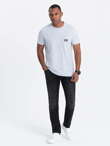 Ombre Clothing Světle modré pánské tričko s kapsičkou Ombre Clothing