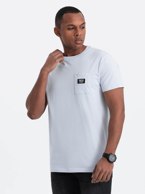 Ombre Clothing Světle modré pánské tričko s kapsičkou Ombre Clothing