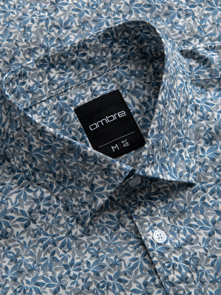 Ombre Clothing Modrá pánská vzorovaná slim fit košile Ombre Clothing
