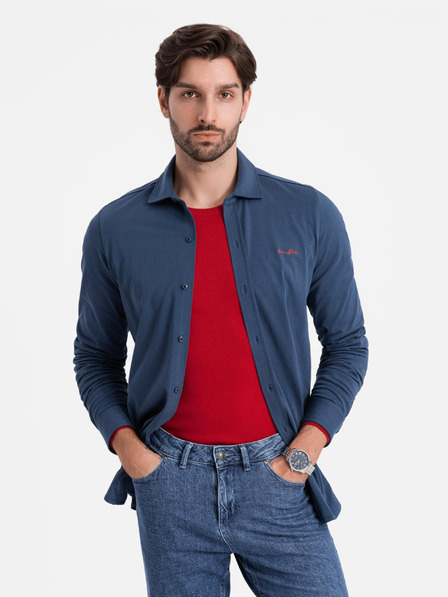 Ombre Clothing Modrá pánská žerzejová košile Ombre Clothing