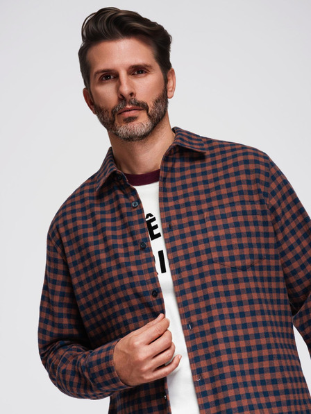Ombre Clothing Tmavě modrá pánská kostkovaná flanelová košile Ombre Clothing