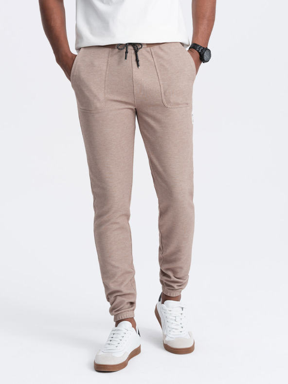 Ombre Clothing Světle hnědé pánské tepláky Ombre Clothing