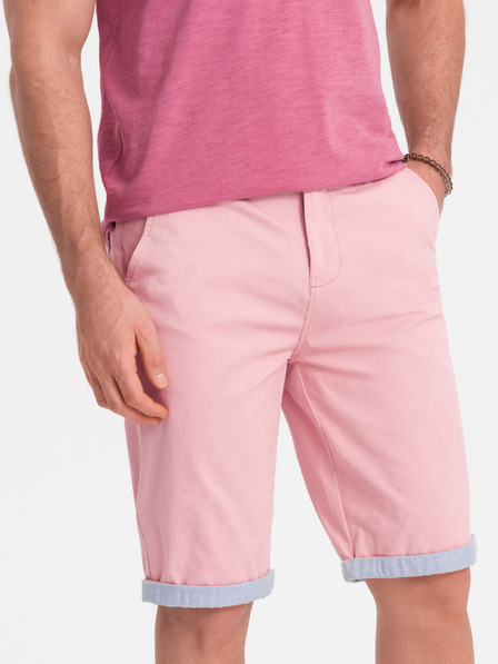 Ombre Clothing Růžové pánské chino kraťasy s džínovým lemem Ombre Clothing