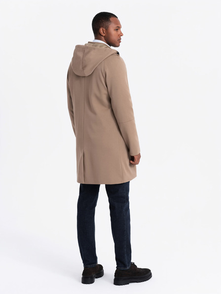 Ombre Clothing Hnědý pánský kabát s kapucí Ombre Clothing