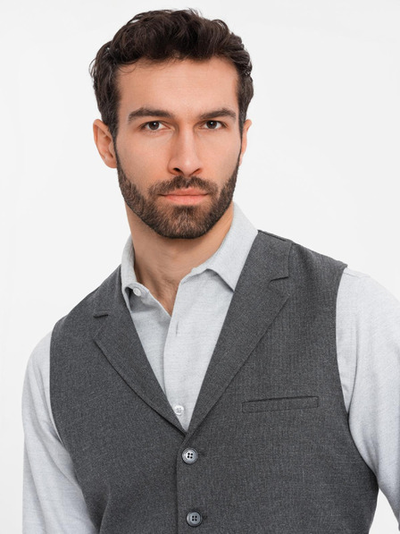 Ombre Clothing Tmavě šedá pánská obleková vesta s límcem Ombre Clothing