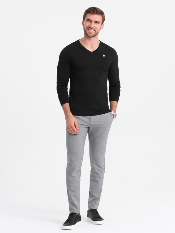 Ombre Clothing Černé pánské tričko s véčkovým výstřihem Ombre Clothing