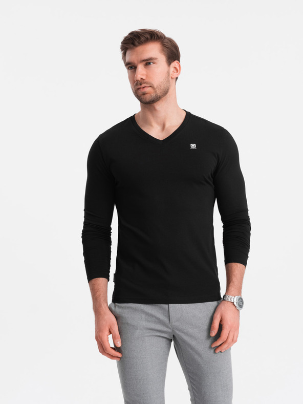 Ombre Clothing Černé pánské tričko s véčkovým výstřihem Ombre Clothing