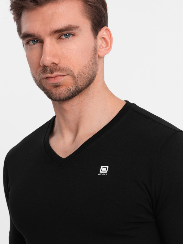 Ombre Clothing Černé pánské tričko s véčkovým výstřihem Ombre Clothing