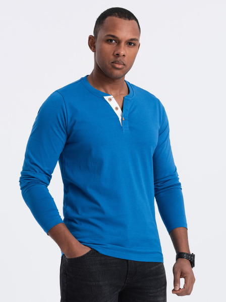 Ombre Clothing Modré pánské tričko s knoflíky Ombre Clothing HENLEY