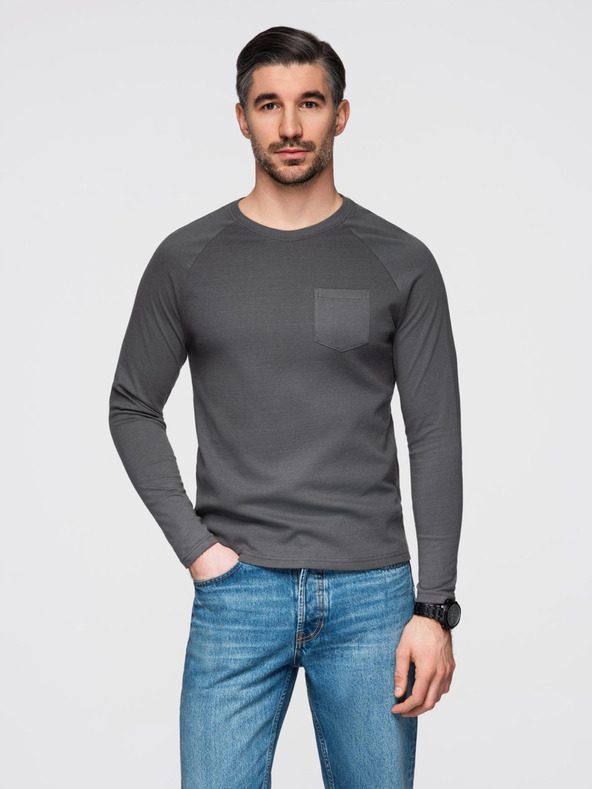 Ombre Clothing Tmavě šedé pánské basic tričko s kapsičkou Ombre Clothing