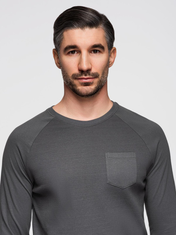 Ombre Clothing Tmavě šedé pánské basic tričko s kapsičkou Ombre Clothing