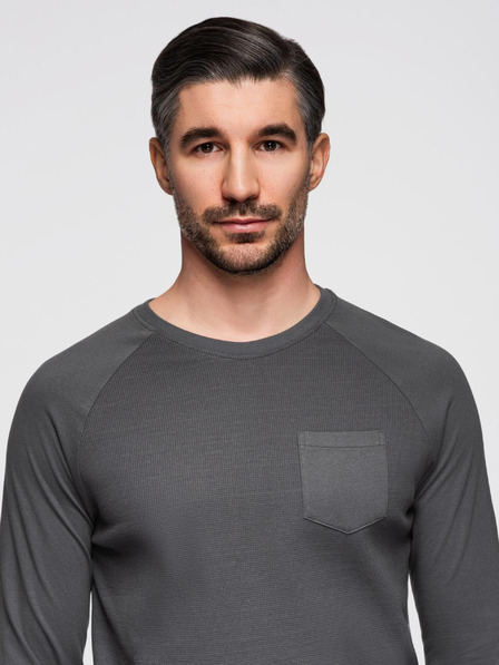 Ombre Clothing Tmavě šedé pánské basic tričko s kapsičkou Ombre Clothing