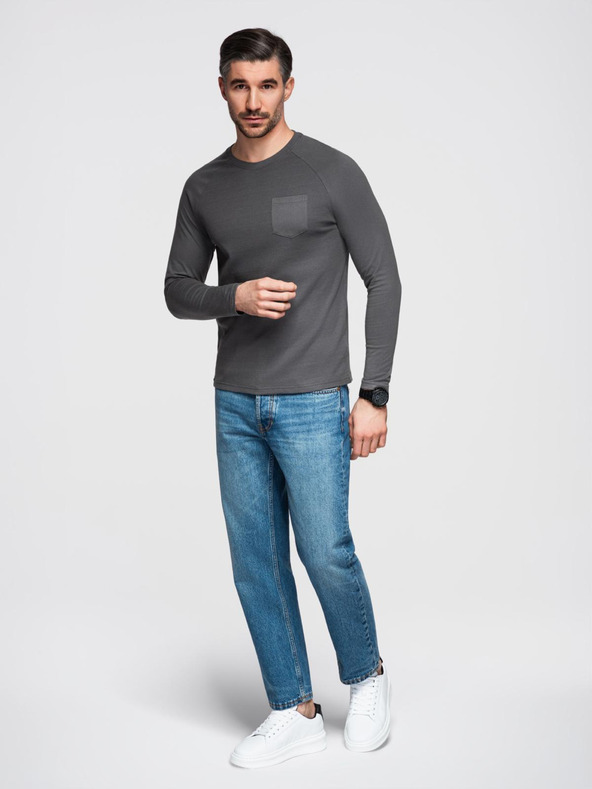 Ombre Clothing Tmavě šedé pánské basic tričko s kapsičkou Ombre Clothing