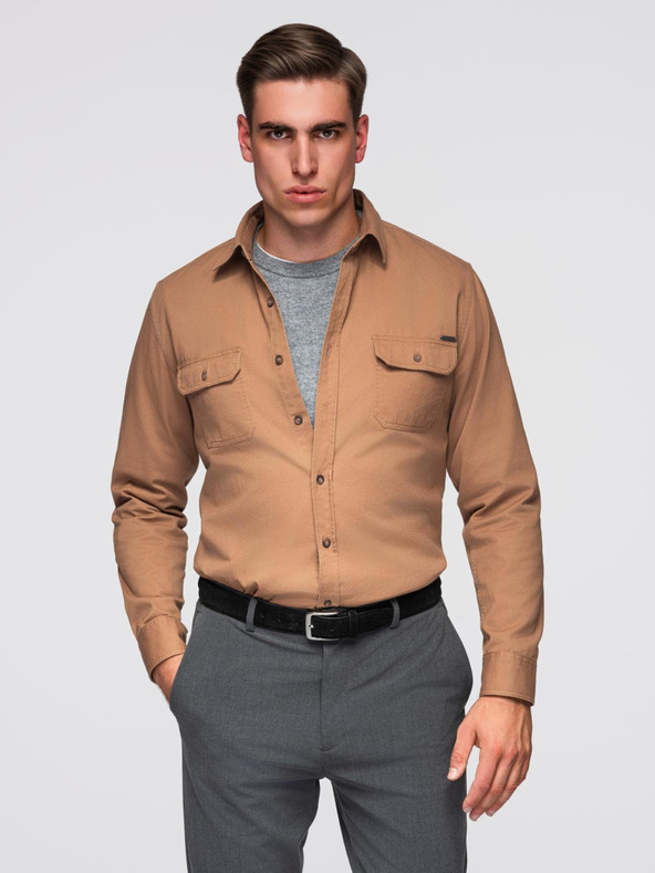Ombre Clothing Hnědá pánská košile Ombre Clothing