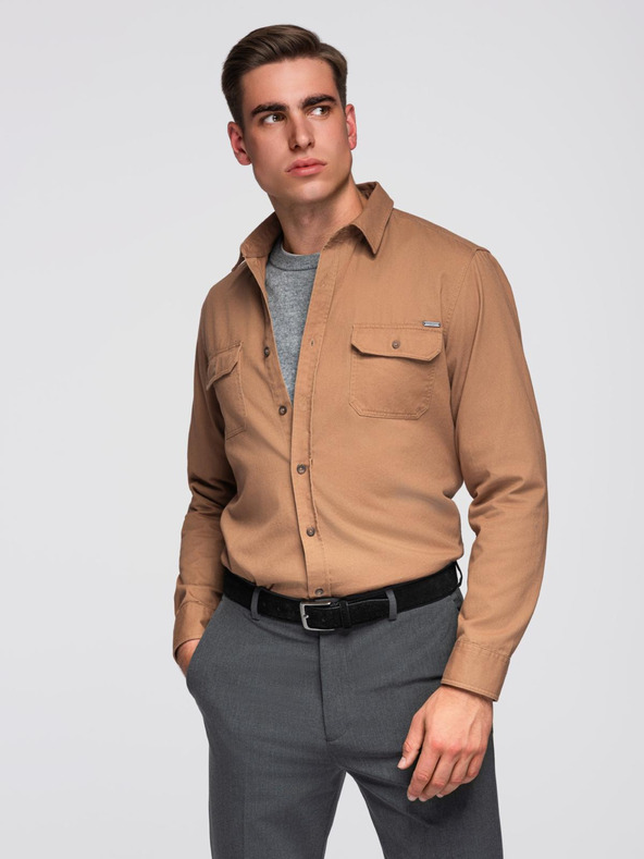 Ombre Clothing Hnědá pánská košile Ombre Clothing