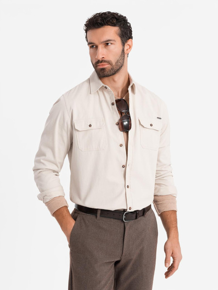 Ombre Clothing Krémová pánská svrchní košile Ombre Clothing