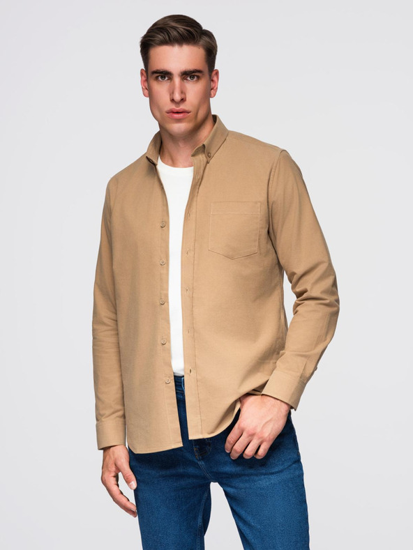 Ombre Clothing Světle hnědá pánská košile Ombre Clothing