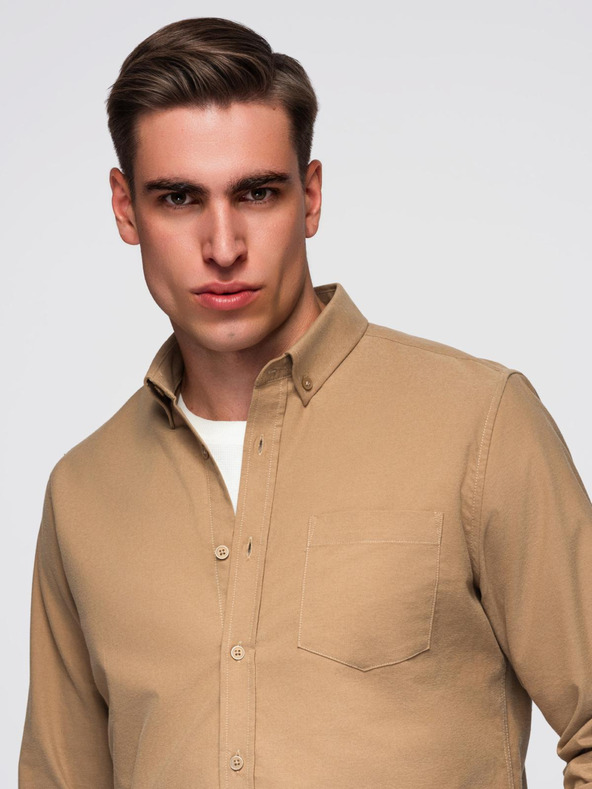 Ombre Clothing Světle hnědá pánská košile Ombre Clothing