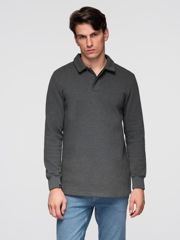 Ombre Clothing Šedá pánská basic mikina s límečkem Ombre Clothing