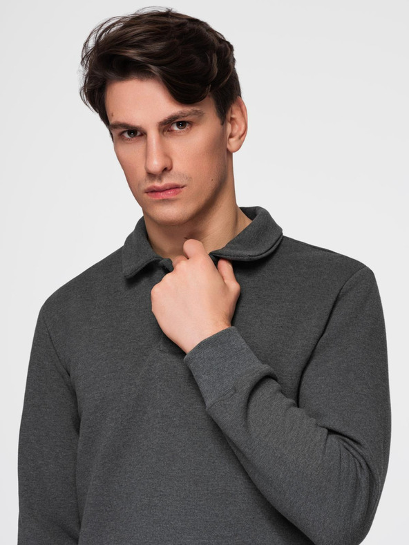 Ombre Clothing Šedá pánská basic mikina s límečkem Ombre Clothing