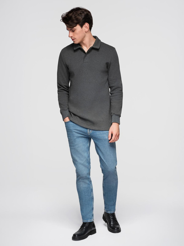 Ombre Clothing Šedá pánská basic mikina s límečkem Ombre Clothing