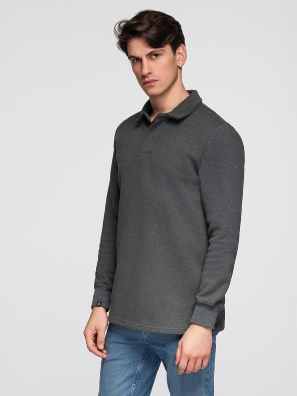 Ombre Clothing Šedá pánská basic mikina s límečkem Ombre Clothing