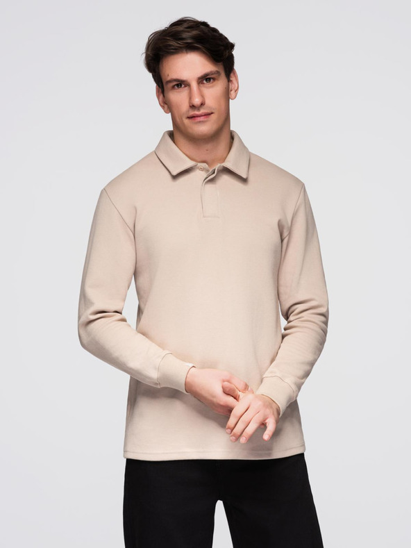 Ombre Clothing Béžová pánská basic mikina s límečkem Ombre Clothing