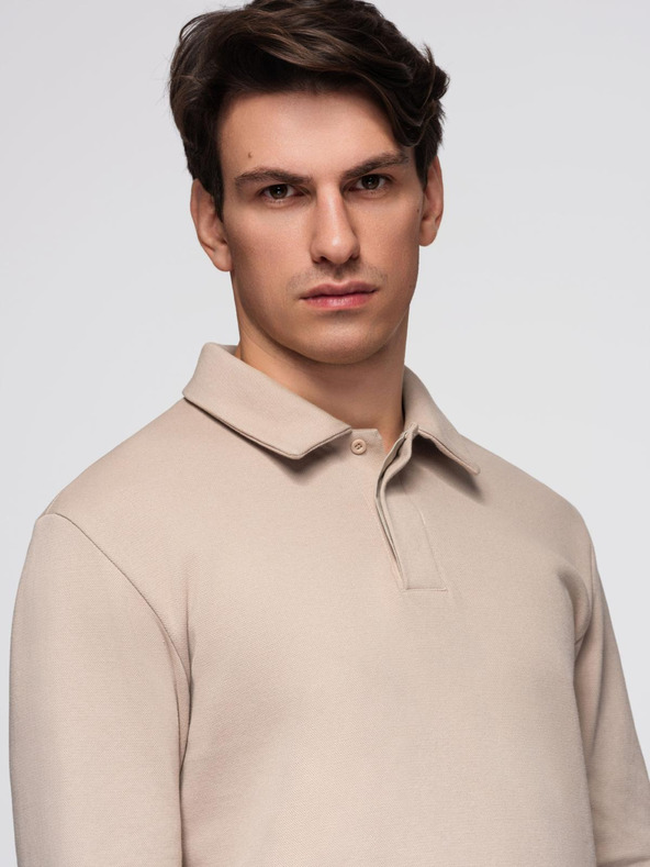 Ombre Clothing Béžová pánská basic mikina s límečkem Ombre Clothing