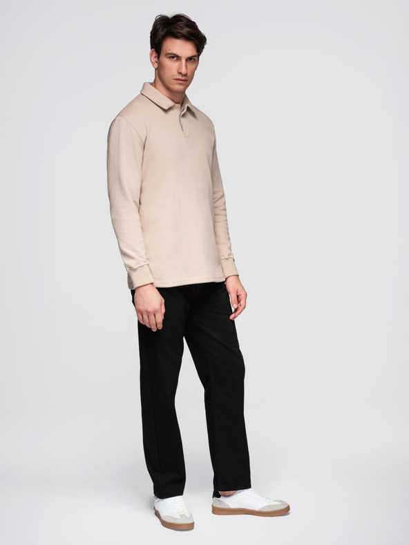 Ombre Clothing Béžová pánská basic mikina s límečkem Ombre Clothing