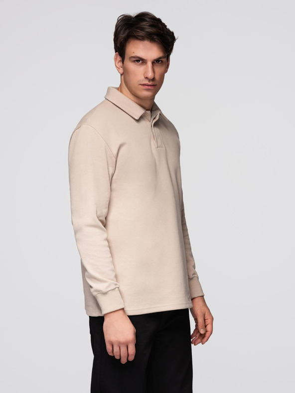 Ombre Clothing Béžová pánská basic mikina s límečkem Ombre Clothing