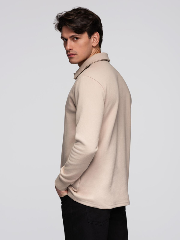 Ombre Clothing Béžová pánská basic mikina s límečkem Ombre Clothing
