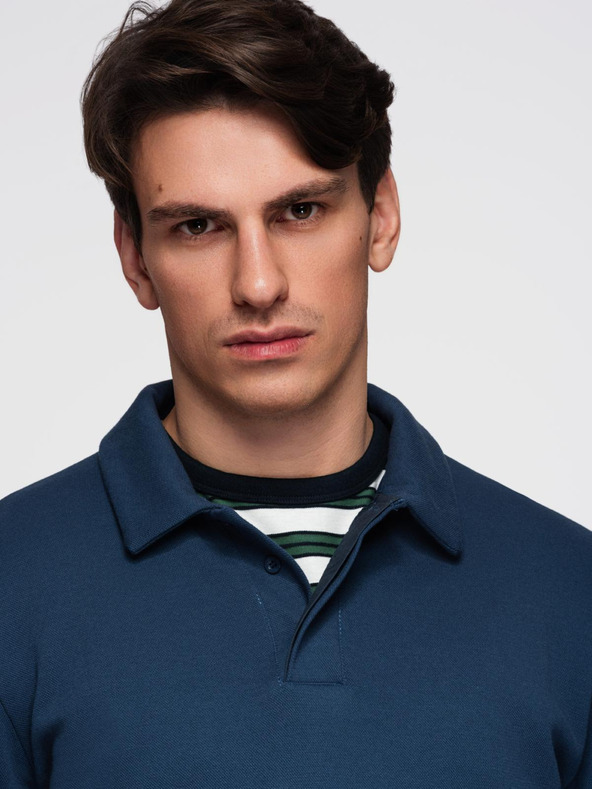 Ombre Clothing Tmavě modrá pánská basic mikina s límečkem Ombre Clothing