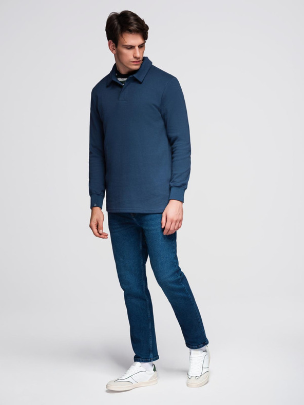 Ombre Clothing Tmavě modrá pánská basic mikina s límečkem Ombre Clothing