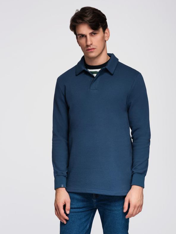Ombre Clothing Tmavě modrá pánská basic mikina s límečkem Ombre Clothing