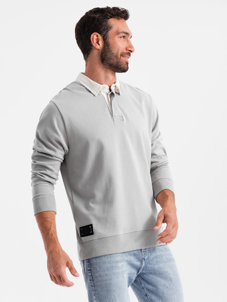 Ombre Clothing Světle šedá pánská mikina s límečkem Ombre Clothing