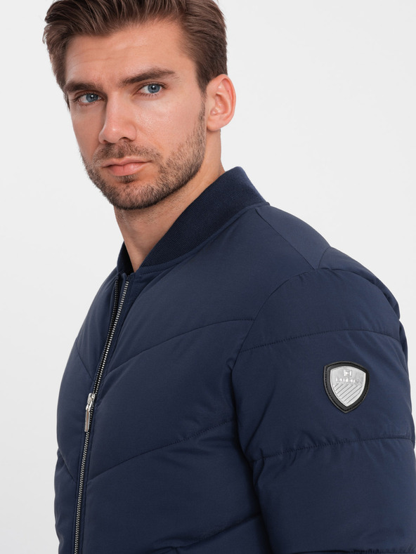 Ombre Clothing Tmavě modrý pánský prošívaný bomber Ombre Clothing