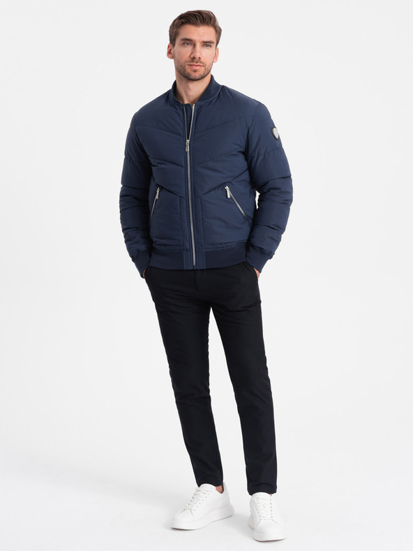 Ombre Clothing Tmavě modrý pánský prošívaný bomber Ombre Clothing