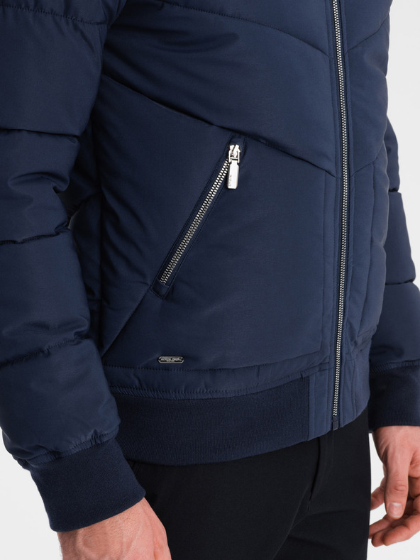 Ombre Clothing Tmavě modrý pánský prošívaný bomber Ombre Clothing