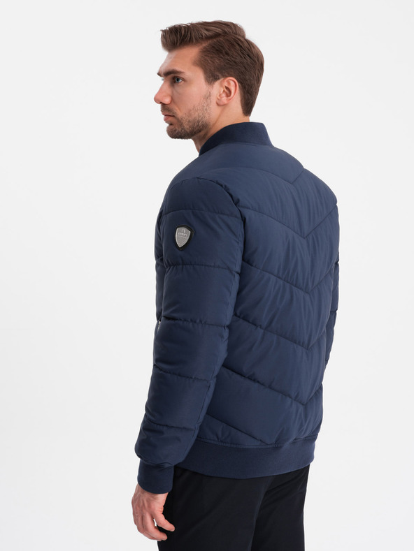Ombre Clothing Tmavě modrý pánský prošívaný bomber Ombre Clothing