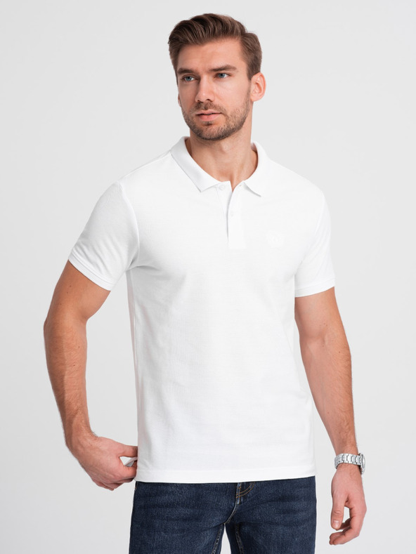 Ombre Clothing Bílé pánské basic polo tričko Ombre Clothing