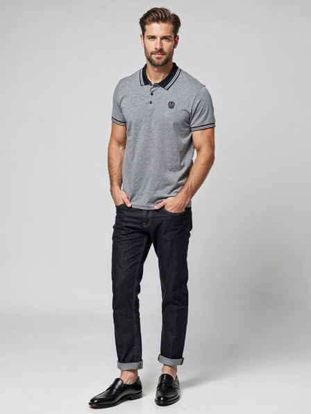 Ombre Clothing Černé pánské žíhané polo tričko Ombre Clothing