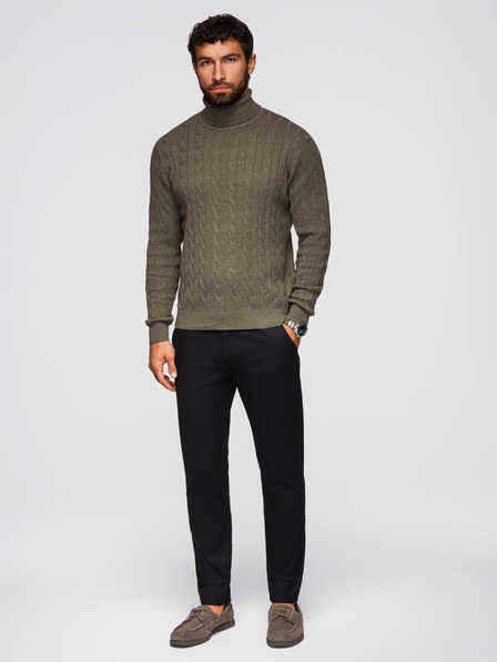 Ombre Clothing Černé pánské chino kalhoty s ozdobným páskem Ombre Clothing