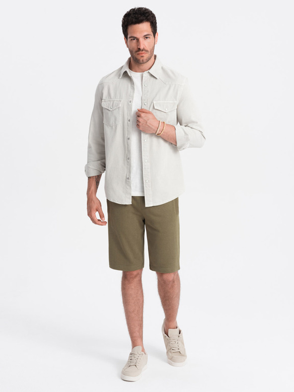 Ombre Clothing Zelené pánské basic teplákové kraťasy Ombre Clothing