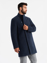 Ombre Clothing Pánský kabát s asymetrickým zapínáním a vysokým límcem tmavě modrý Ombre Clothing