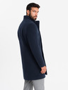 Ombre Clothing Pánský kabát s asymetrickým zapínáním a vysokým límcem tmavě modrý Ombre Clothing