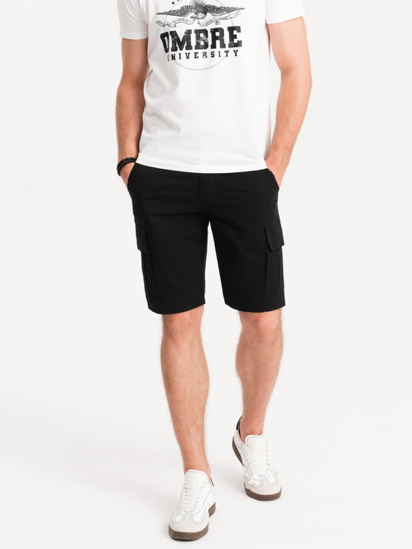 Ombre Clothing Černé pánské cargo kraťasy Ombre Clothing