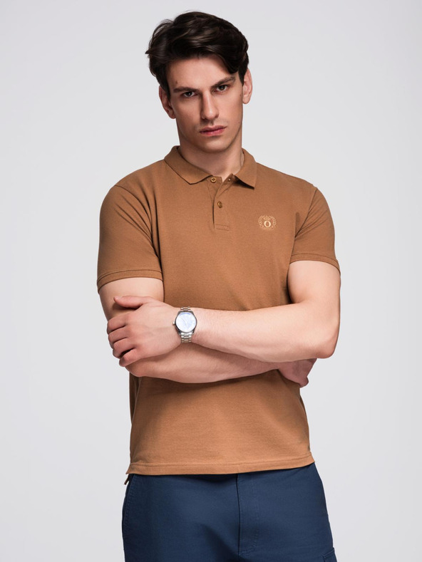 Ombre Clothing Hnědé pánské basic polo tričko Ombre Clothing