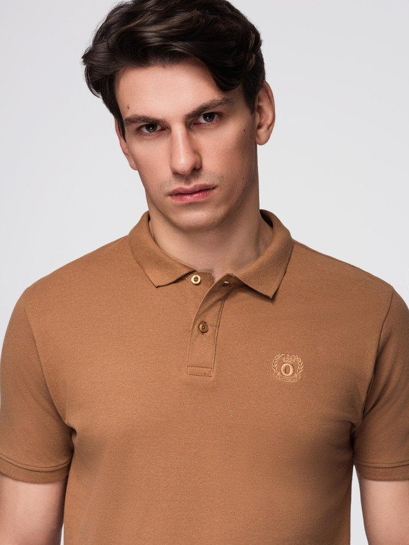 Ombre Clothing Hnědé pánské basic polo tričko Ombre Clothing