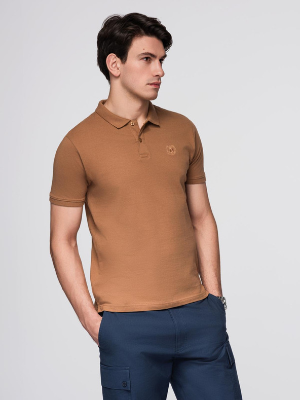Ombre Clothing Hnědé pánské basic polo tričko Ombre Clothing