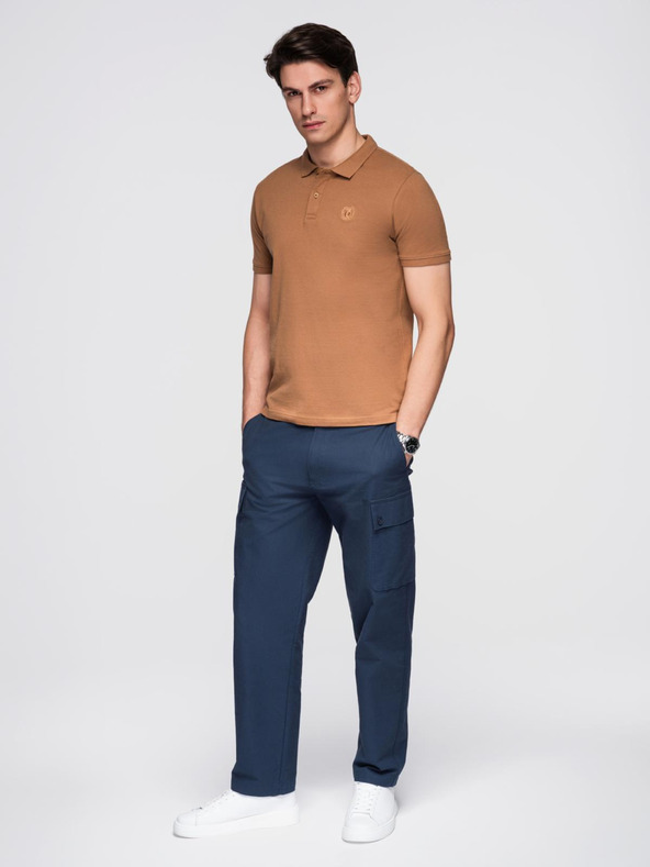 Ombre Clothing Hnědé pánské basic polo tričko Ombre Clothing